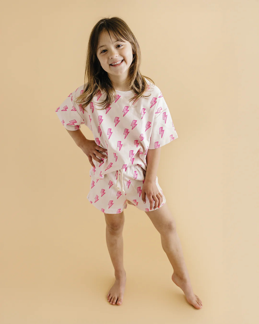 Lucky Panda Short Set-Pink Bolts