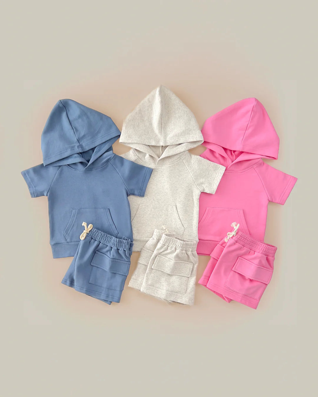 Terry Cargo Shorts Set-Pink