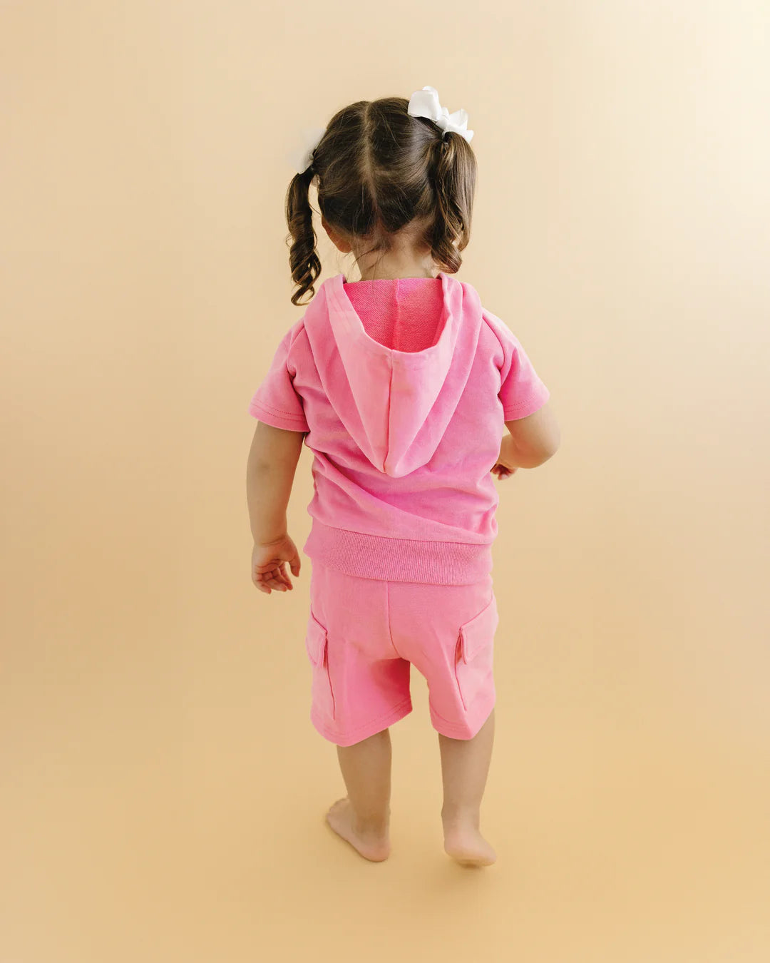 Terry Cargo Shorts Set-Pink