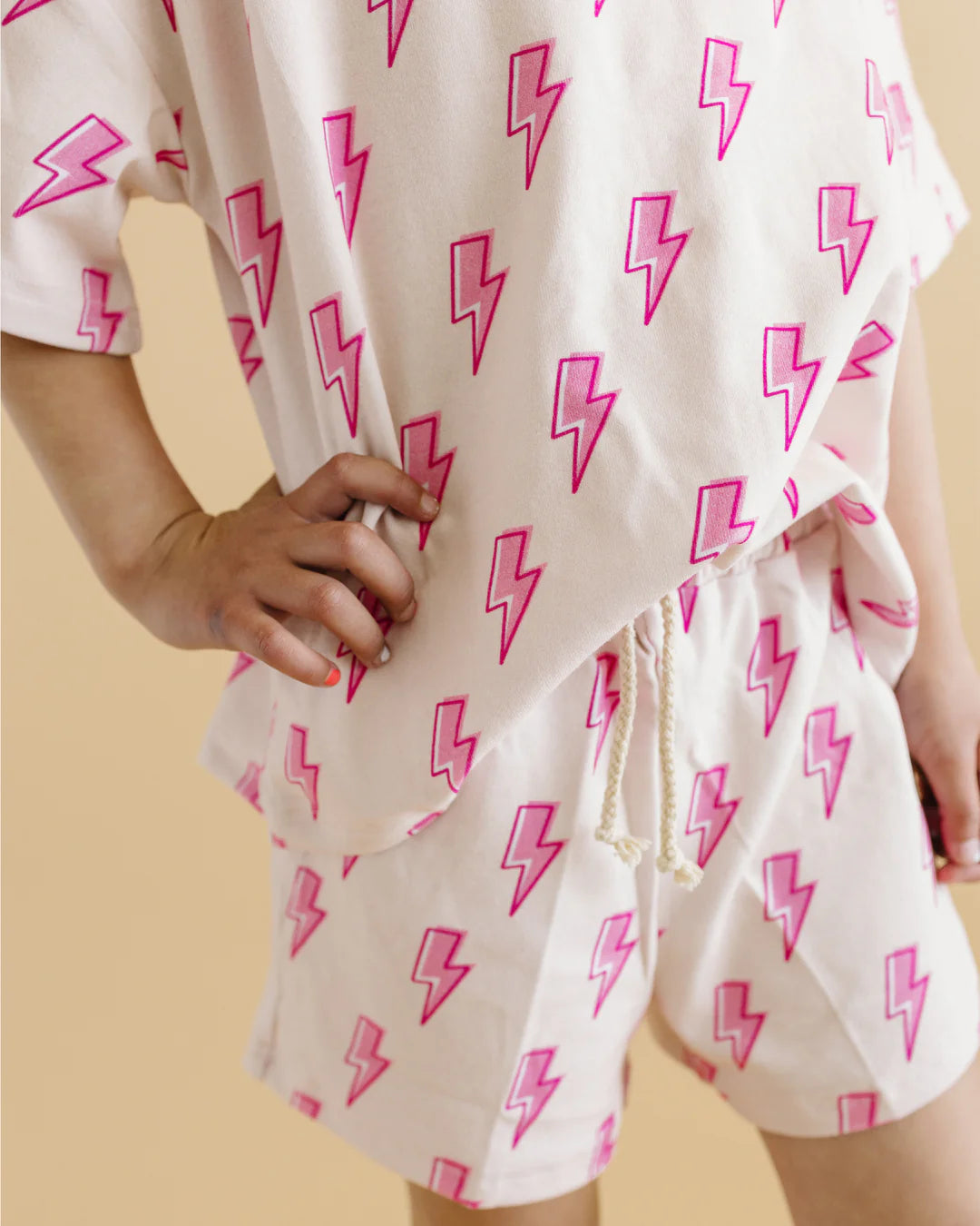 Lucky Panda Short Set-Pink Bolts