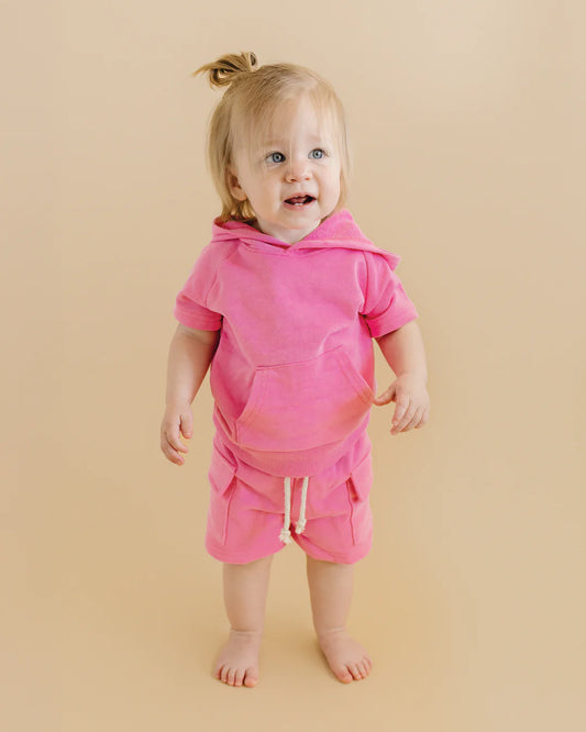 Terry Cargo Shorts Set-Pink