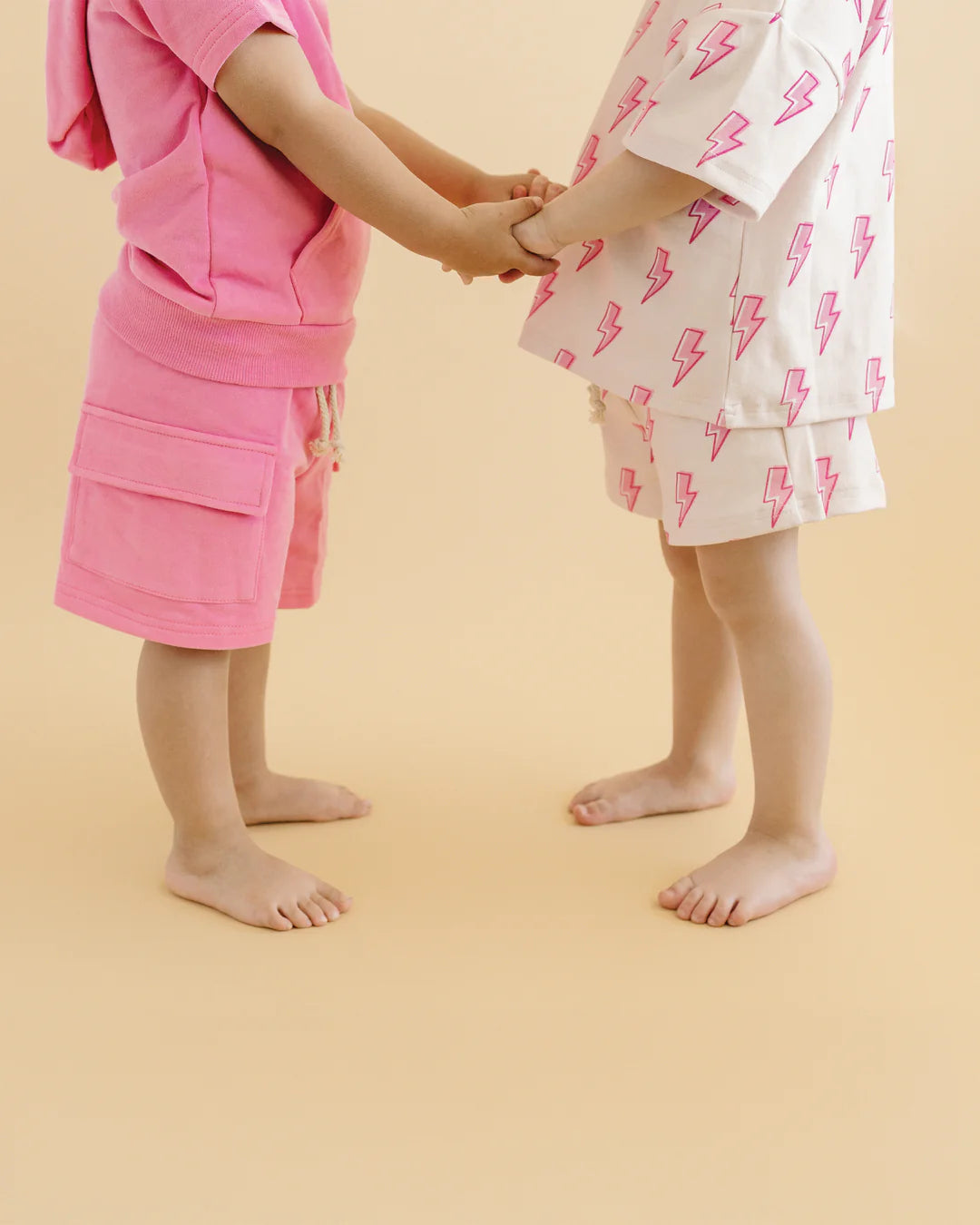 Terry Cargo Shorts Set-Pink