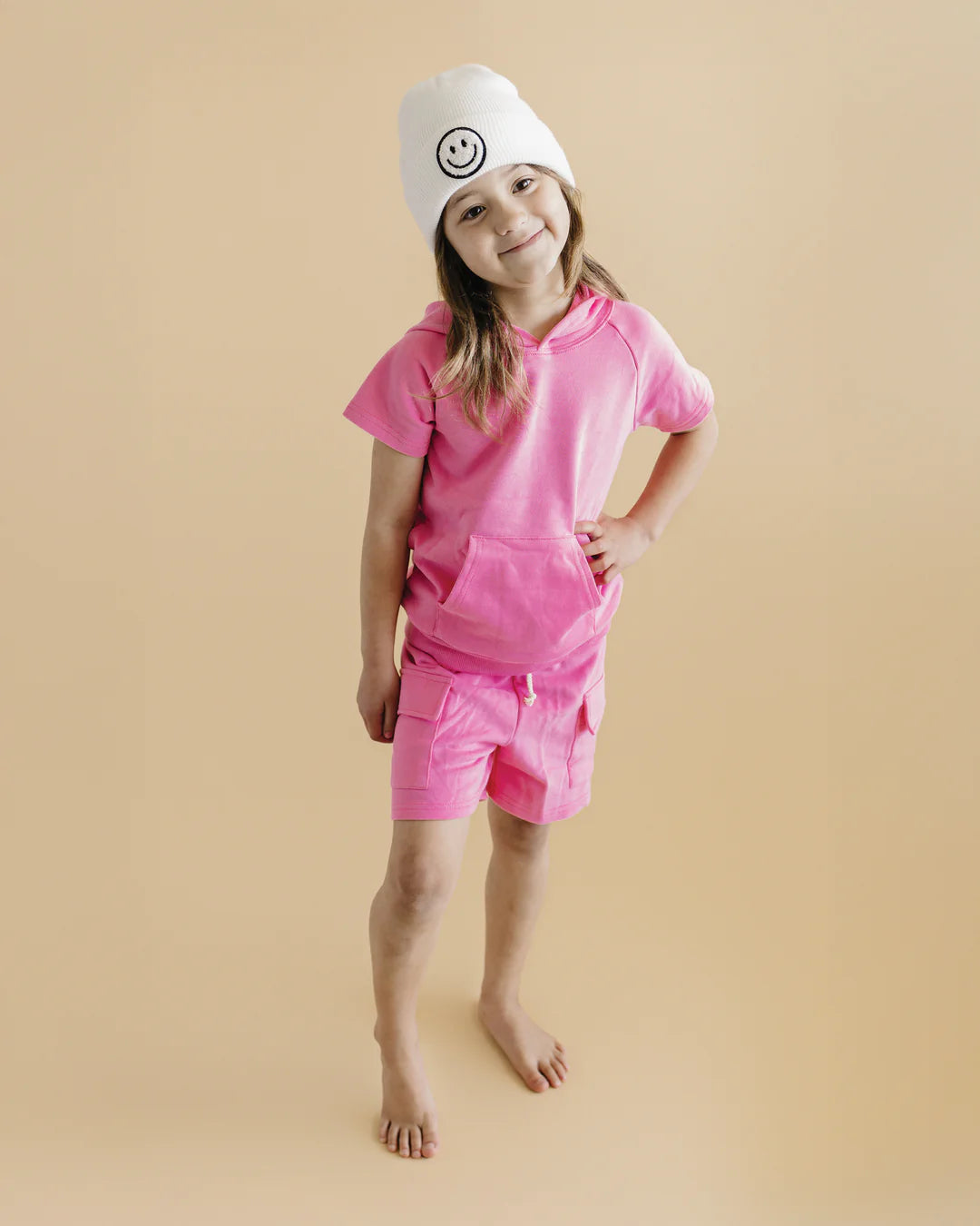 Terry Cargo Shorts Set-Pink
