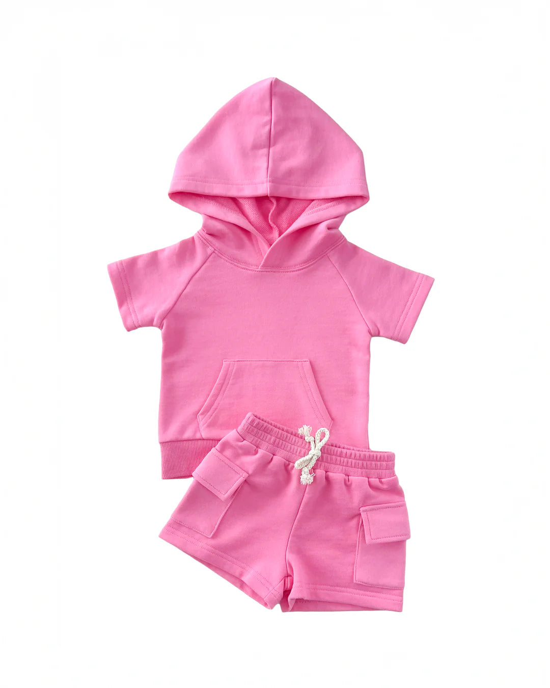 Terry Cargo Shorts Set-Pink