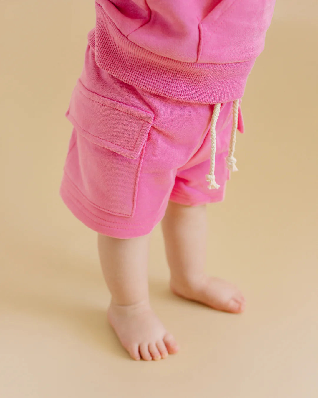 Terry Cargo Shorts Set-Pink
