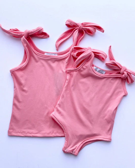 Madden Tie Shoulder Leotard-Coral