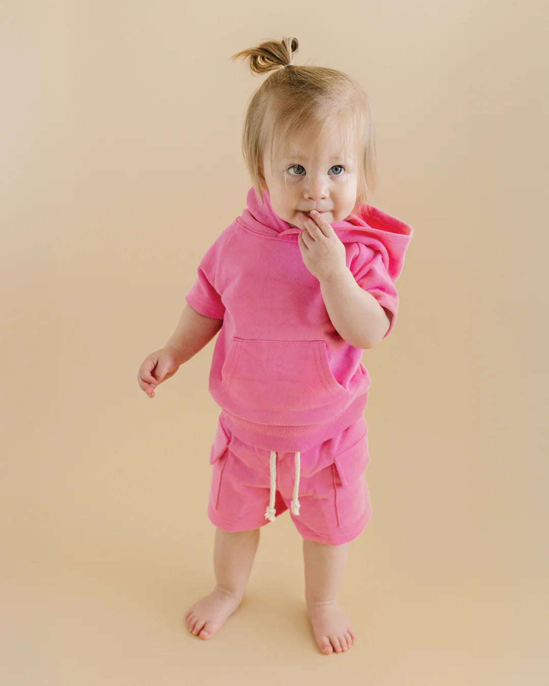 Terry Cargo Shorts Set-Pink