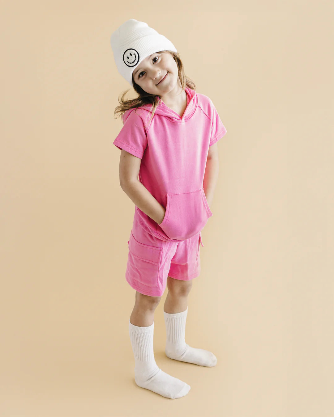 Terry Cargo Shorts Set-Pink