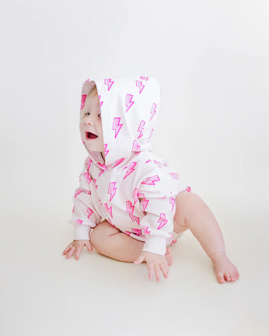 Hooded Bubble Romper-Pink Bolts