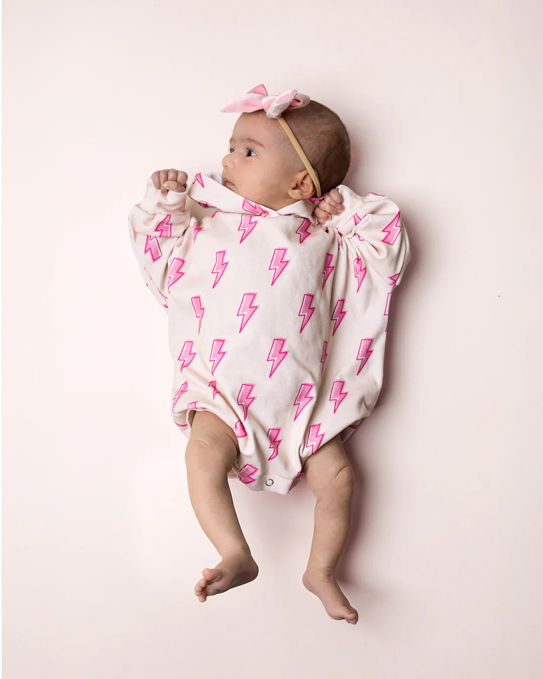 Hooded Bubble Romper-Pink Bolts