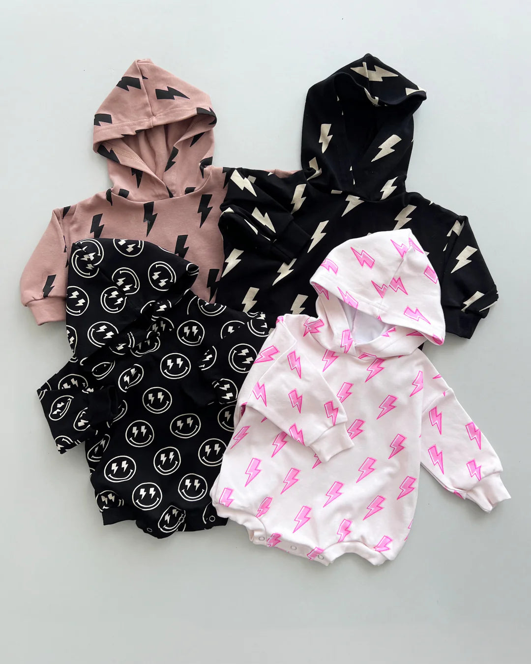 Hooded Bubble Romper-Pink Bolts