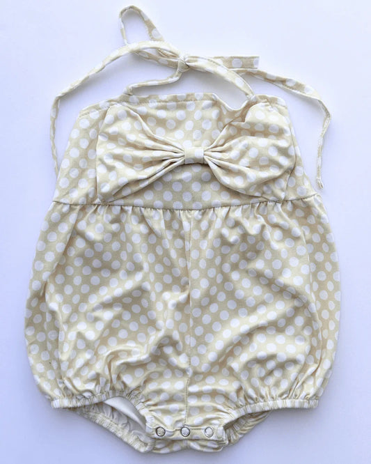 Dottie Bow Front Romper-Yellow with Dots