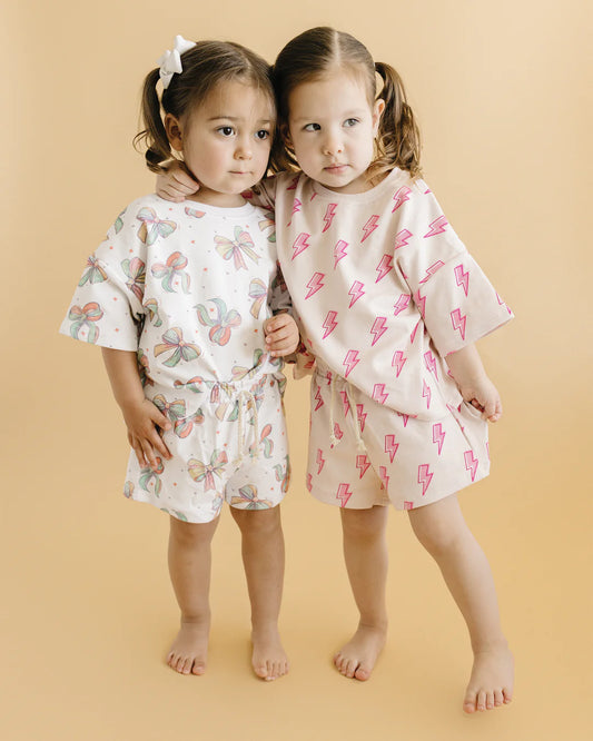 Lucky Panda Short Set-Pink Bolts