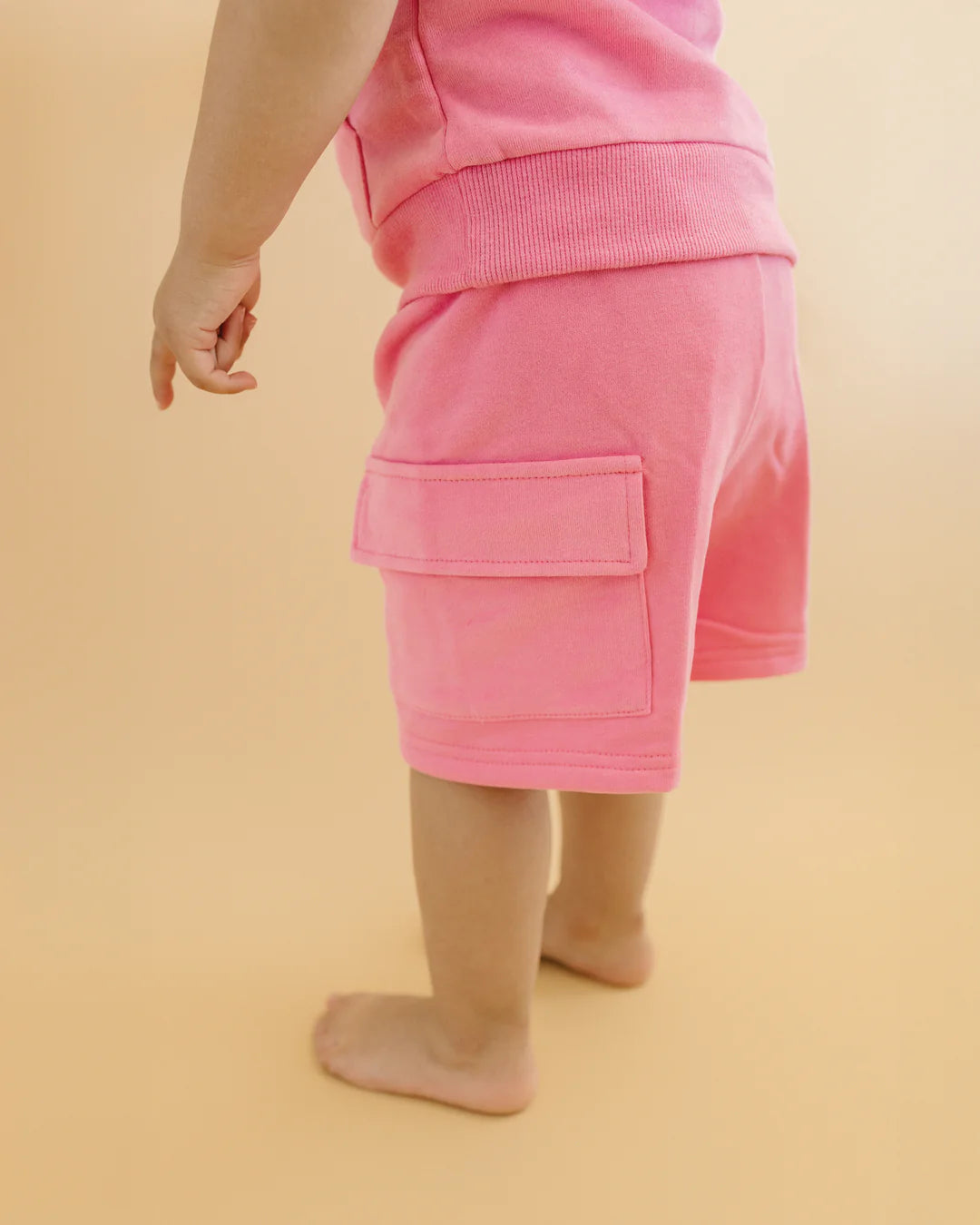 Terry Cargo Shorts Set-Pink