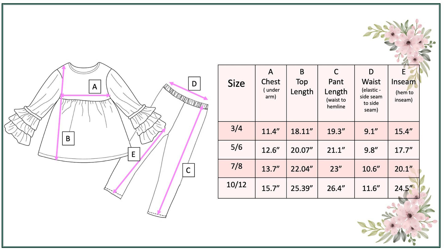 Girls Sage Green 3 Ruffles Shirt & Floral Leggings Fall Set