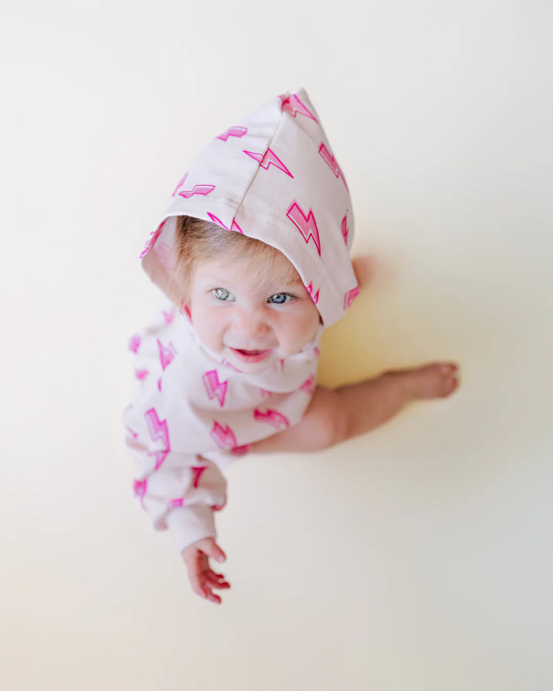 Hooded Bubble Romper-Pink Bolts