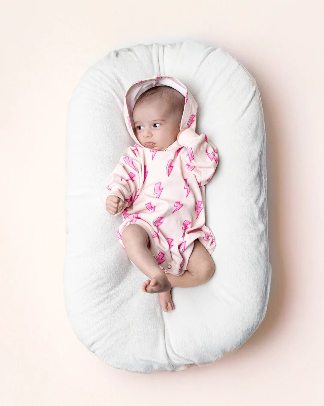 Hooded Bubble Romper-Pink Bolts