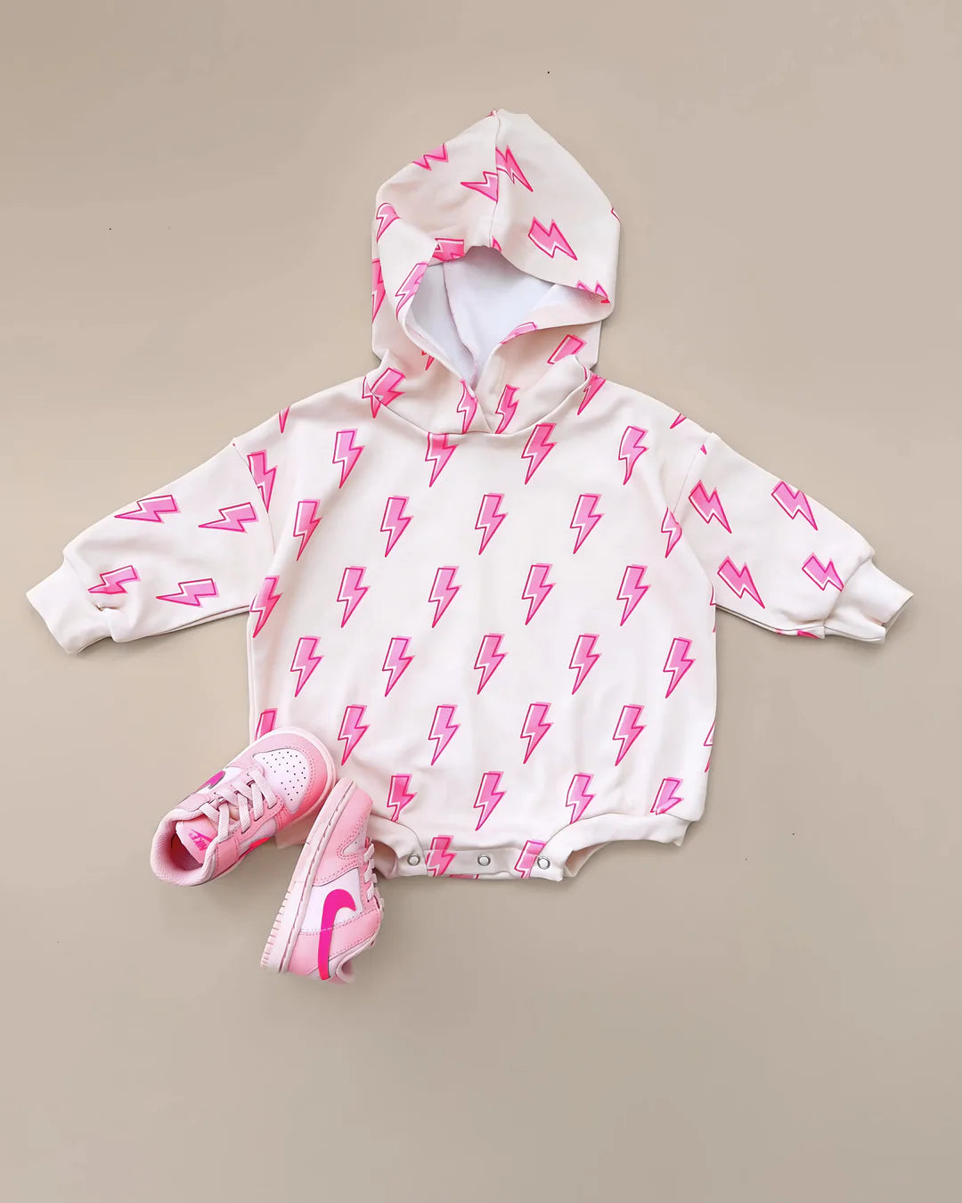 Hooded Bubble Romper-Pink Bolts